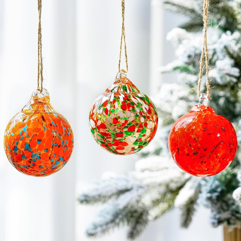 KRISININE Set of 3 Blown Glass Ball Ornament 2.3in Hanging Glass Gazing Balls Decor for Garden Patio - Image 2